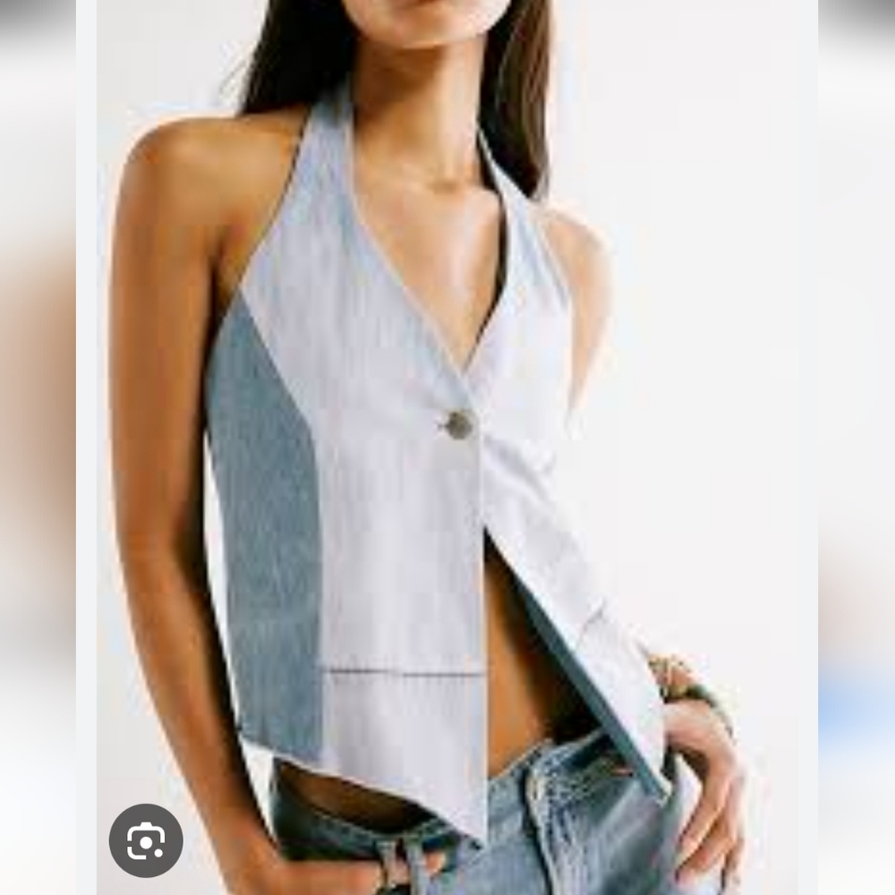 FREE PEOPLE NWT x Tricia Fix Upcycled Denim Split Halter Top Vest